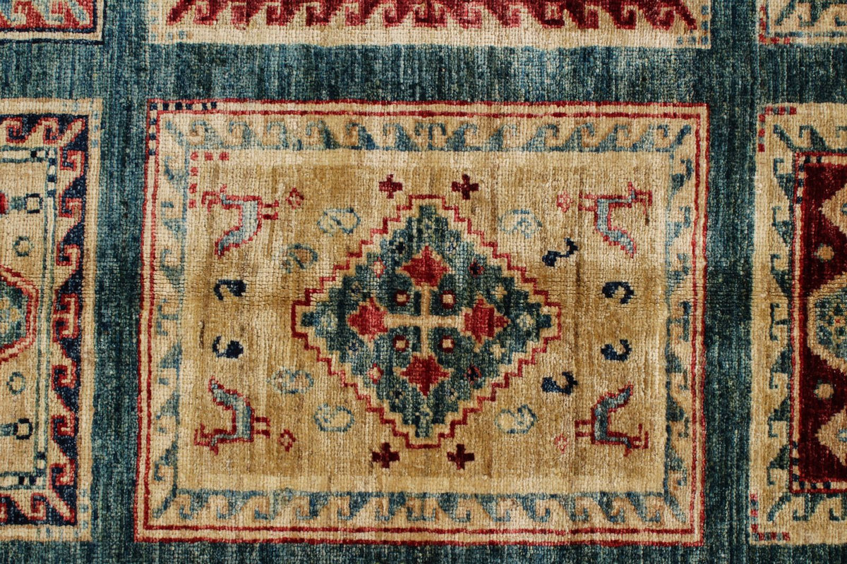 8x10 Green and Multicolor Kazak Tribal Rug