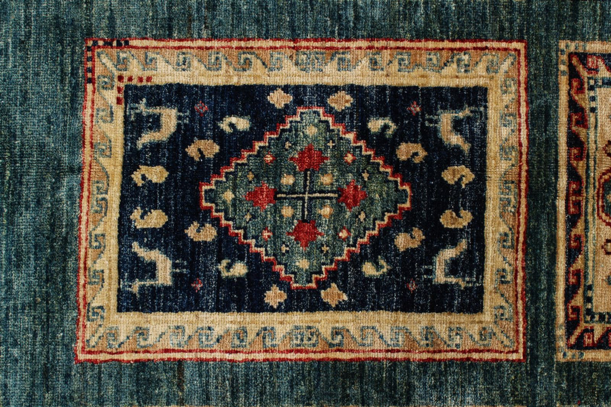 8x10 Green and Multicolor Kazak Tribal Rug