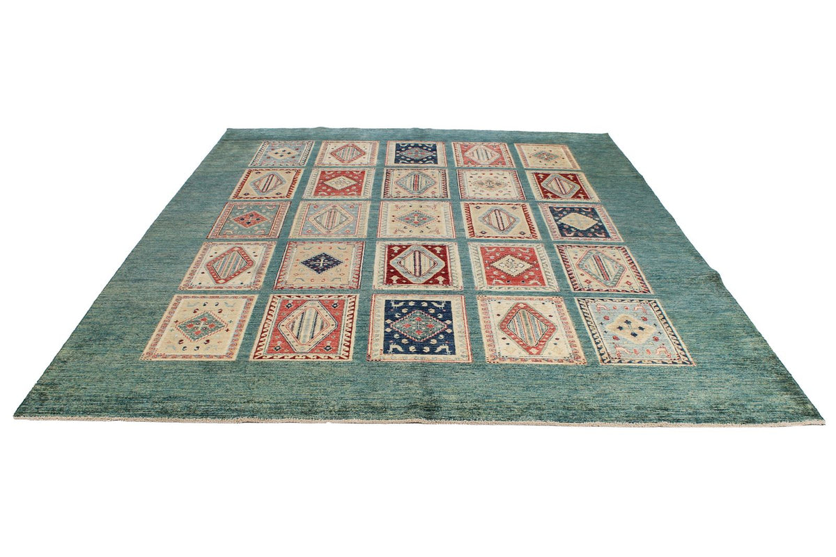 8x10 Green and Multicolor Kazak Tribal Rug