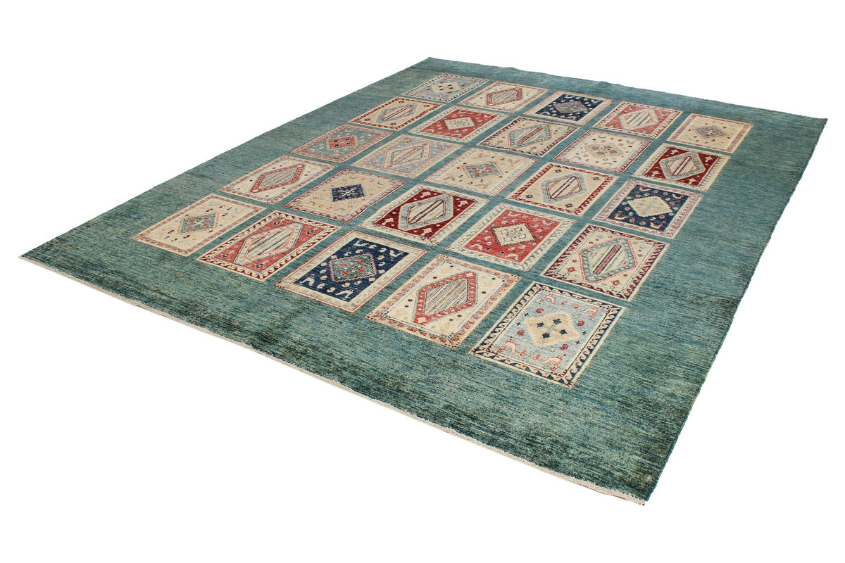 8x10 Green and Multicolor Kazak Tribal Rug