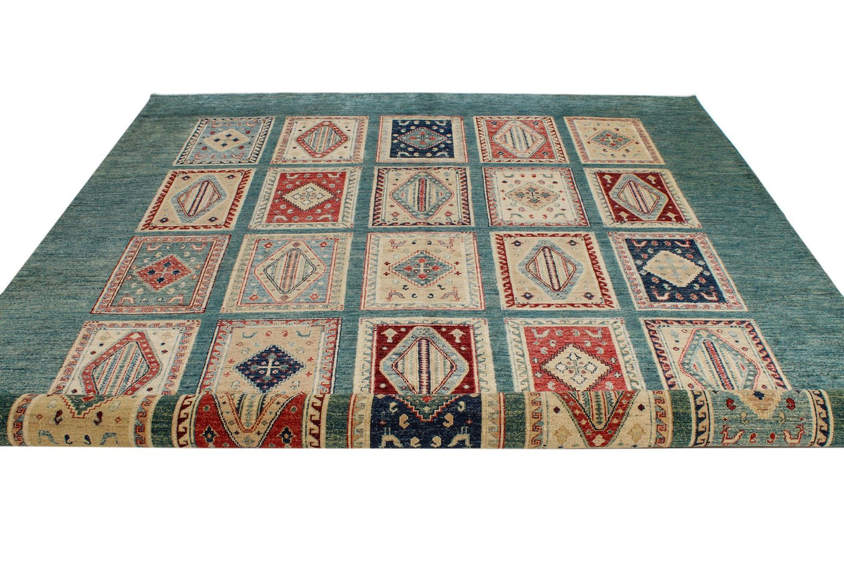 8x10 Green and Multicolor Kazak Tribal Rug