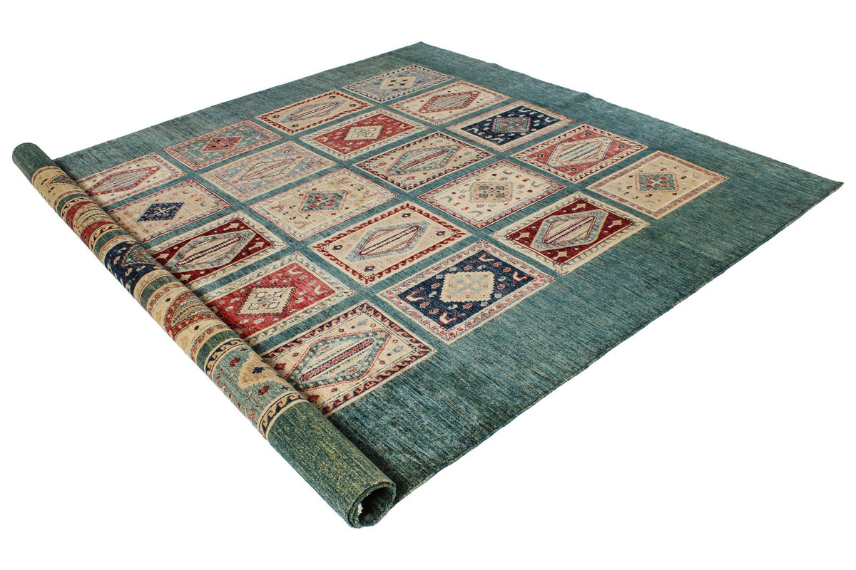 8x10 Green and Multicolor Kazak Tribal Rug