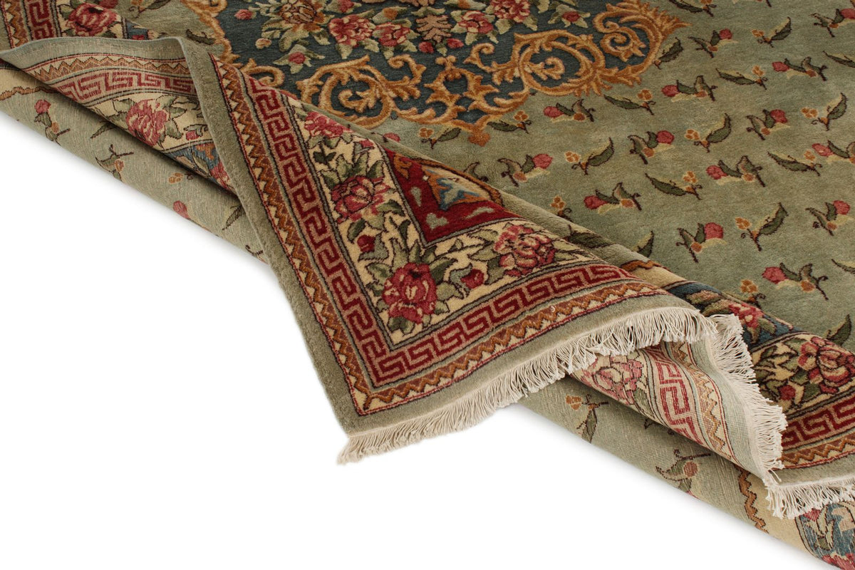 7x11 Blue and Ivory Turkish Silk Rug