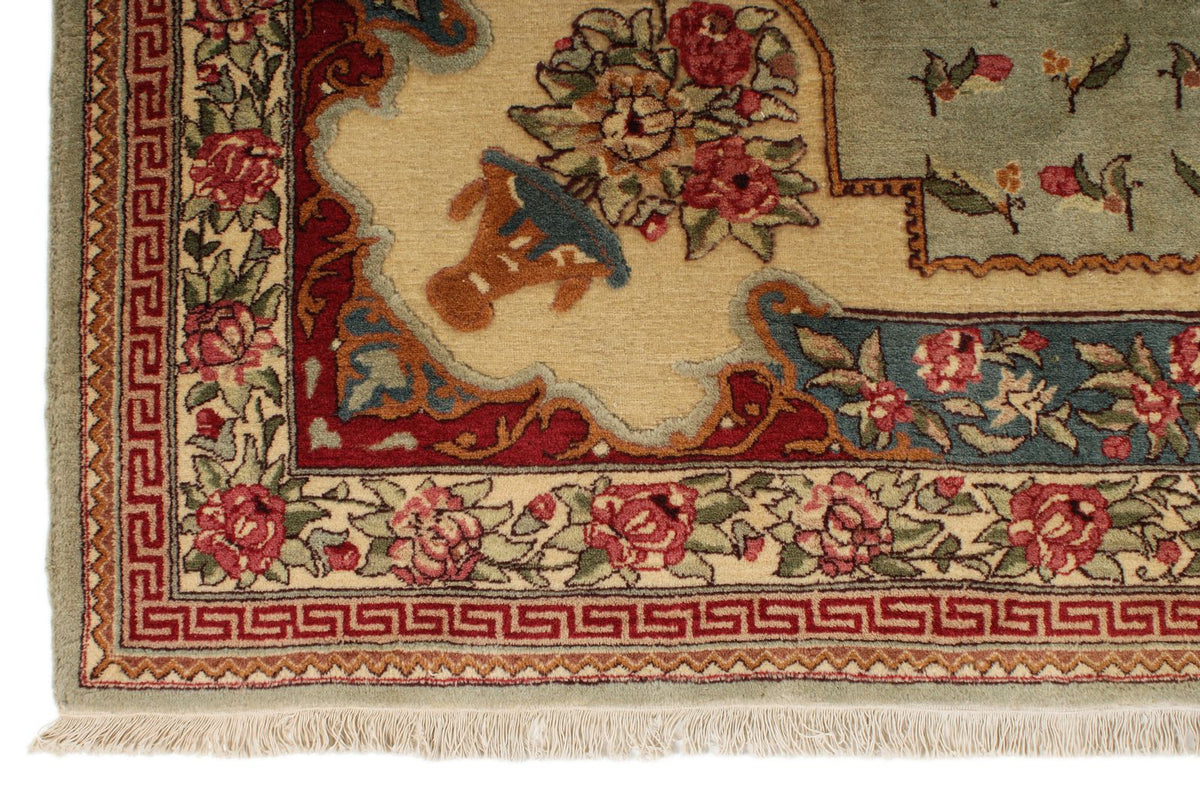 7x11 Blue and Ivory Turkish Silk Rug