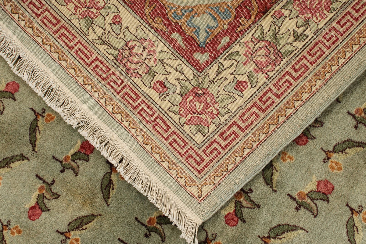 7x11 Blue and Ivory Turkish Silk Rug
