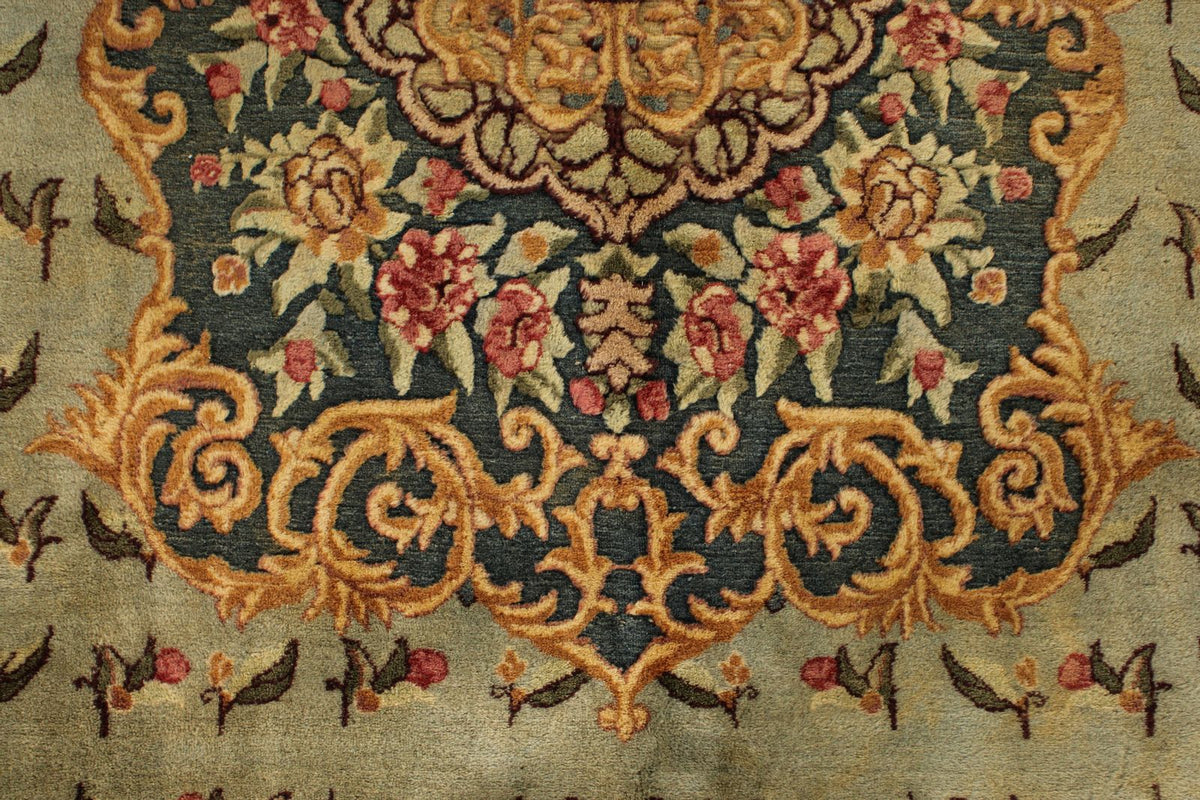 7x11 Blue and Ivory Turkish Silk Rug