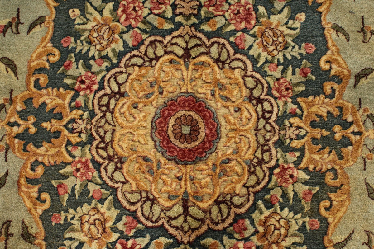 7x11 Blue and Ivory Turkish Silk Rug