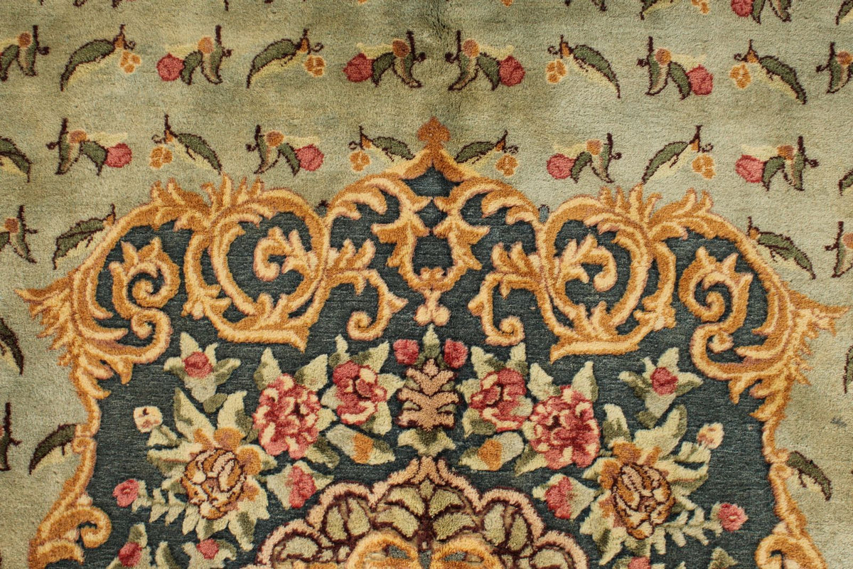 7x11 Blue and Ivory Turkish Silk Rug