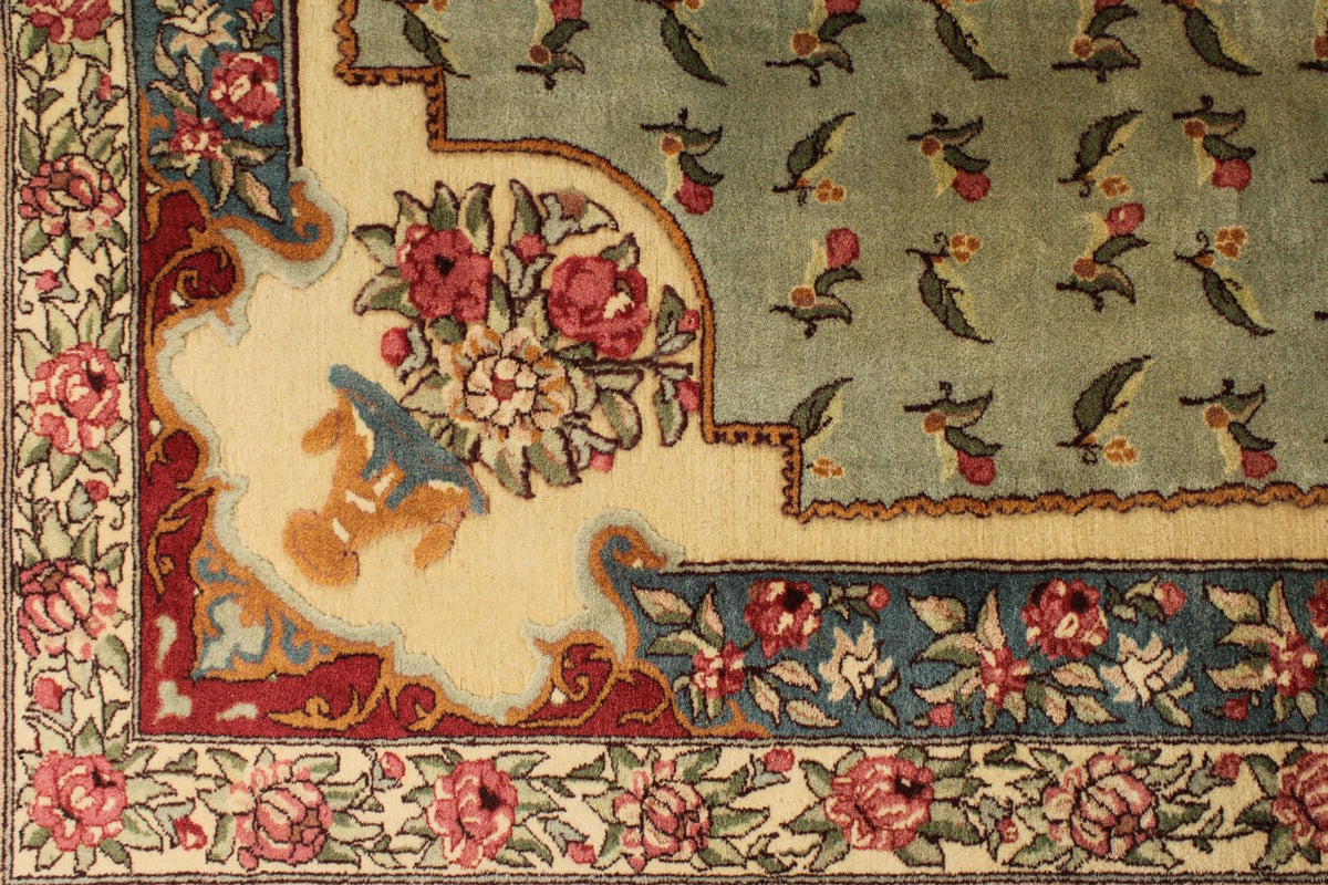 7x11 Blue and Ivory Turkish Silk Rug