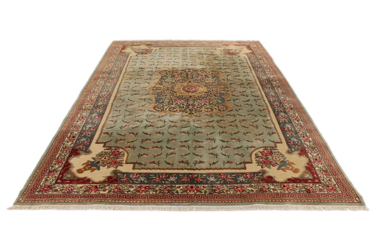 7x11 Blue and Ivory Turkish Silk Rug