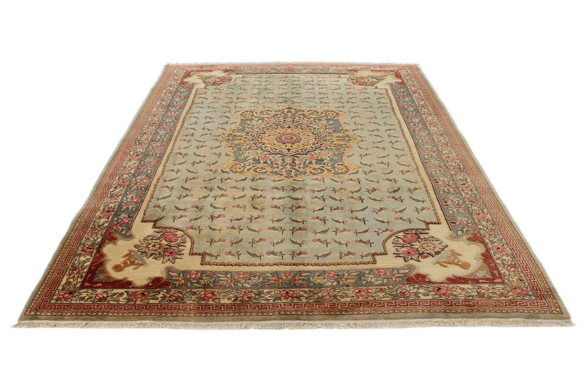 7x11 Blue and Ivory Turkish Silk Rug