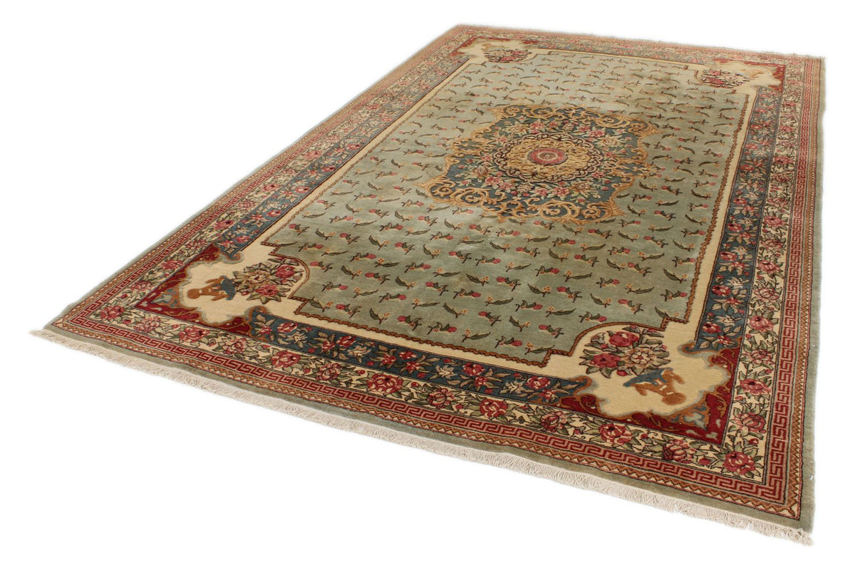 7x11 Blue and Ivory Turkish Silk Rug