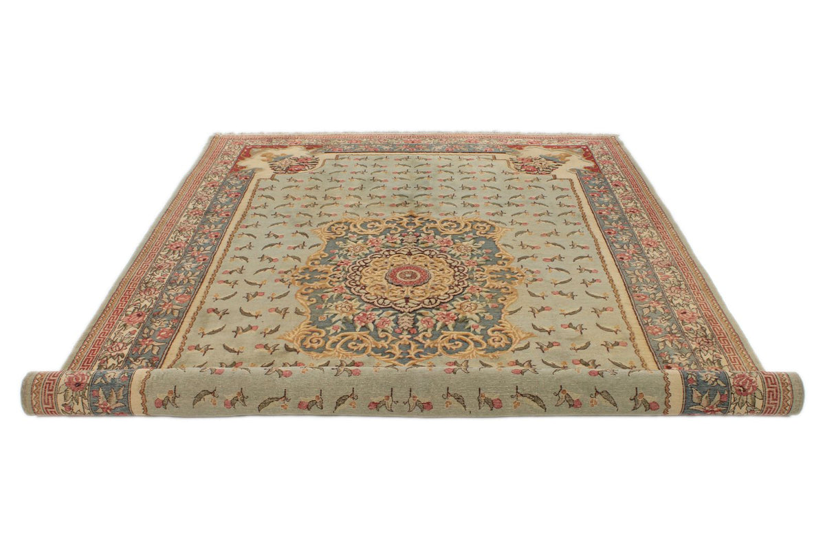 7x11 Blue and Ivory Turkish Silk Rug