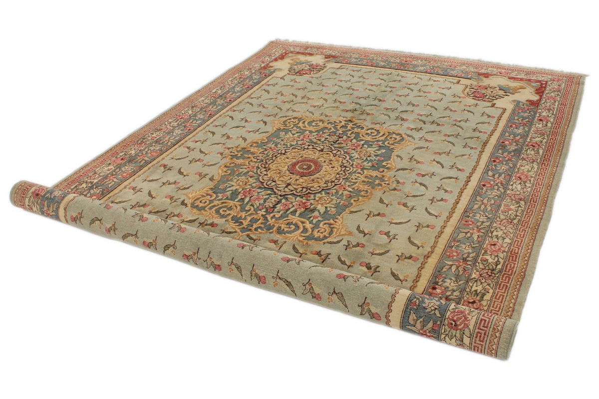 7x11 Blue and Ivory Turkish Silk Rug