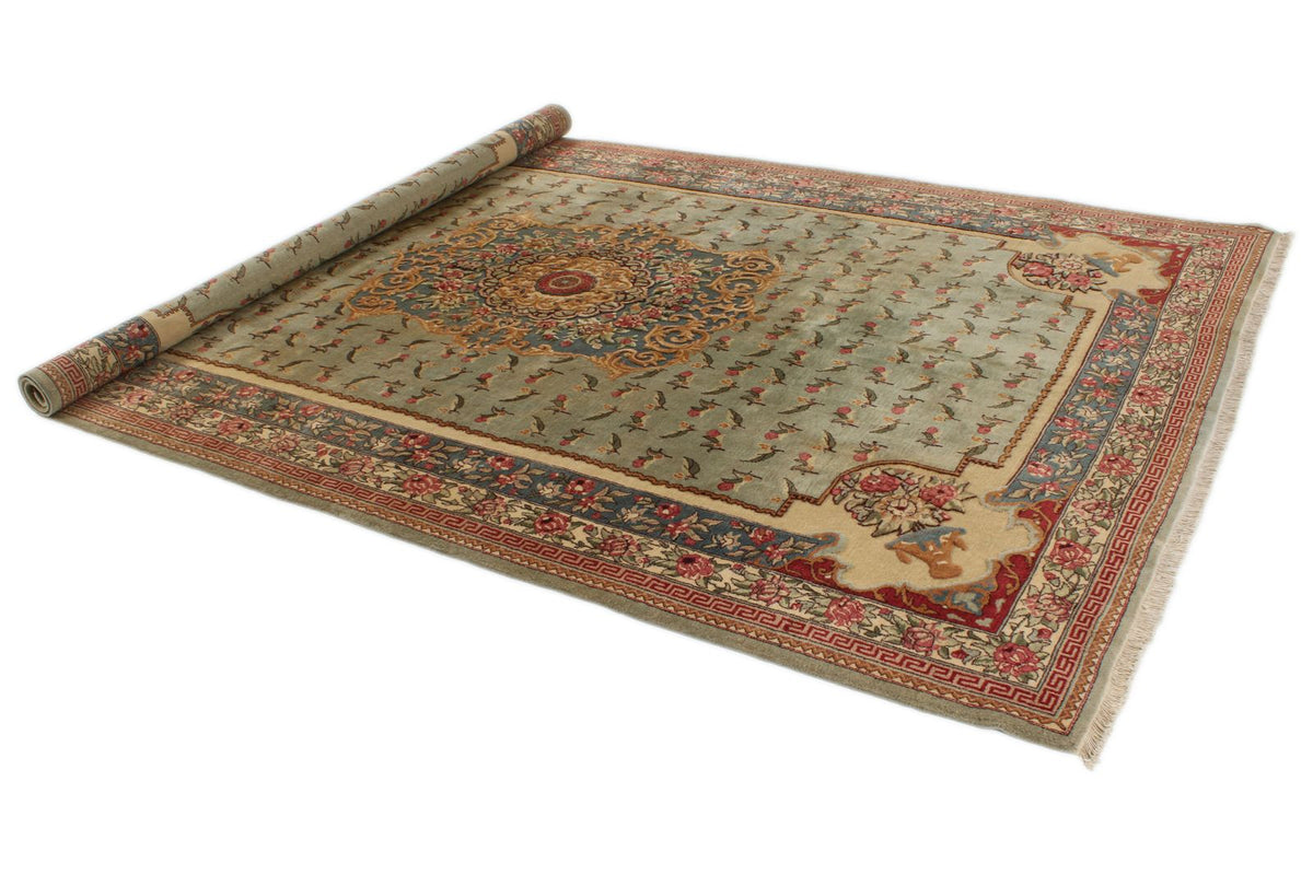 7x11 Blue and Ivory Turkish Silk Rug