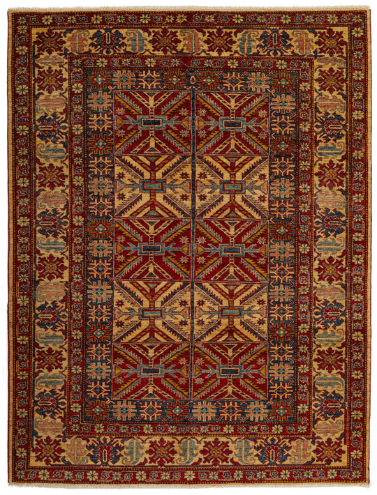 6x8 Red and Beige Kazak Tribal Rug