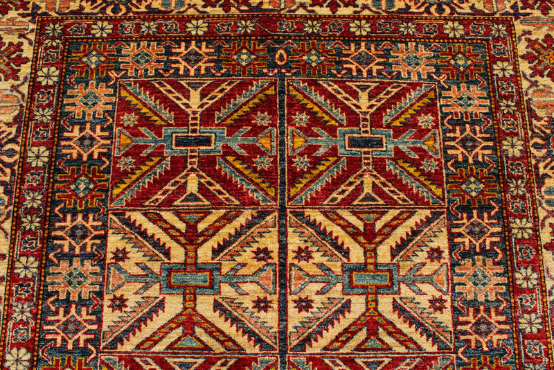 6x8 Red and Beige Kazak Tribal Rug