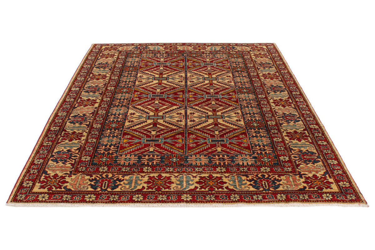 6x8 Red and Beige Kazak Tribal Rug