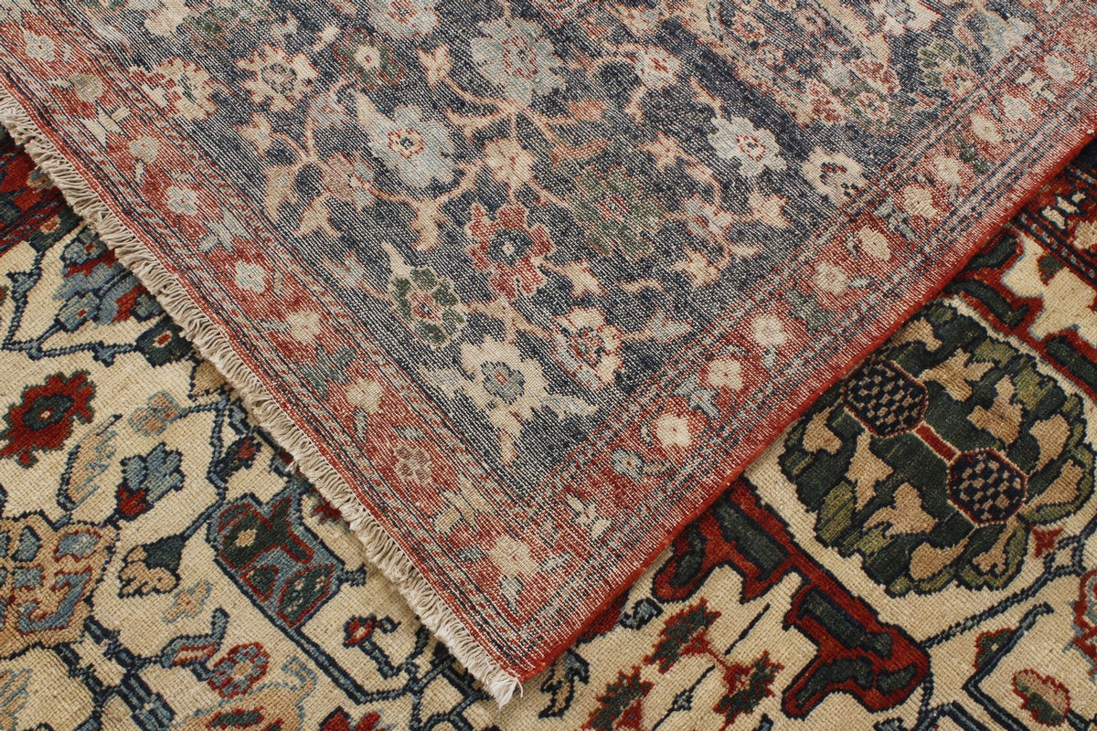 9x12 Ivory and Navy Turkish Traditional Rug