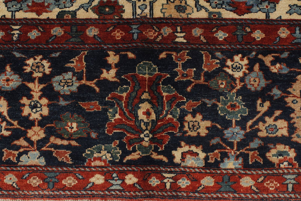 9x12 Ivory and Navy Turkish Traditional Rug