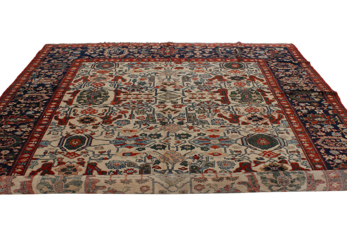 9x12 Ivory and Navy Turkish Traditional Rug
