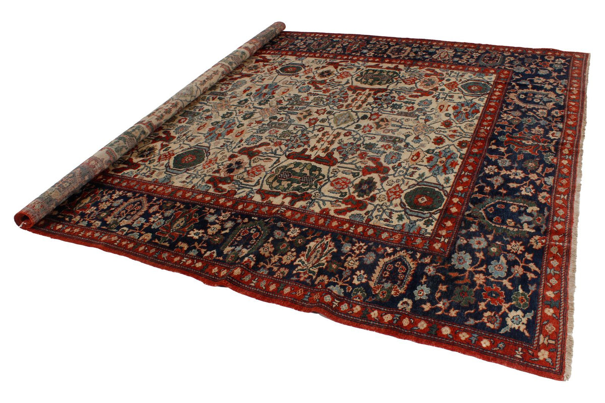 9x12 Ivory and Navy Turkish Traditional Rug