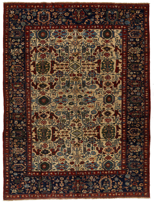 9x12 Ivory and Navy Turkish Traditional Rug