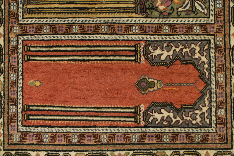 3x6 Multicolor and Ivory Turkish Traditional Rug