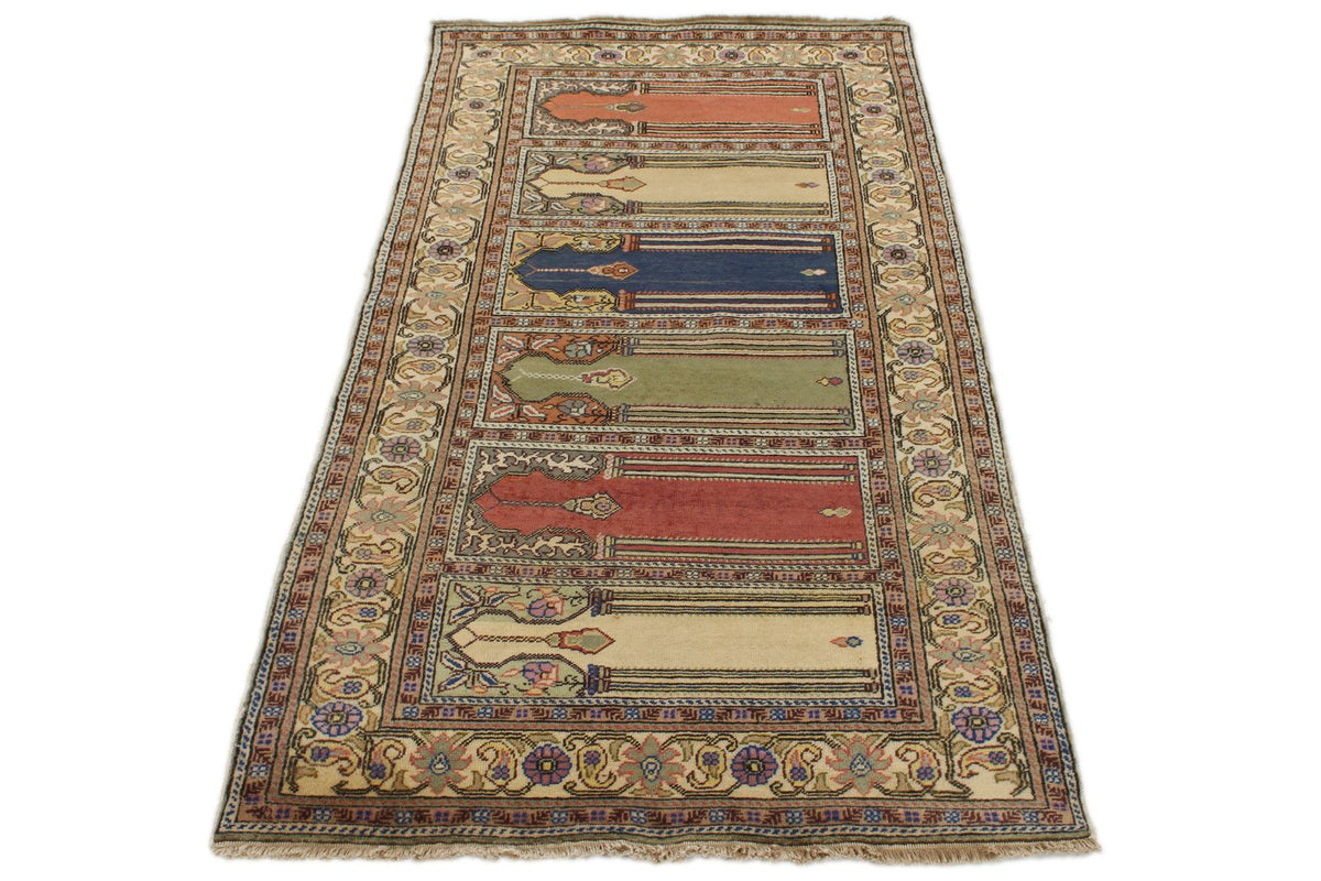 3x6 Multicolor and Ivory Turkish Traditional Rug