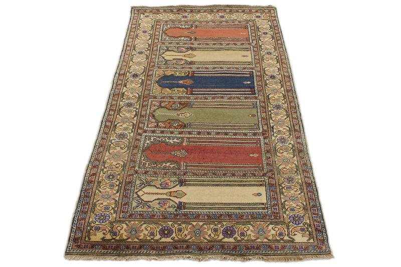 3x6 Multicolor and Ivory Turkish Traditional Rug