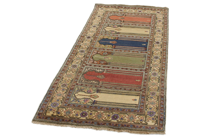 3x6 Multicolor and Ivory Turkish Traditional Rug