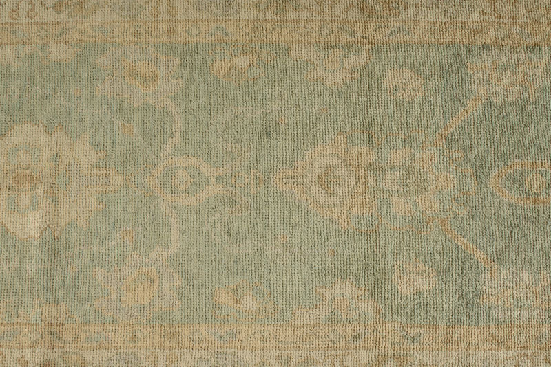 3x12 Green and Ivory Turkish Oushak Runner