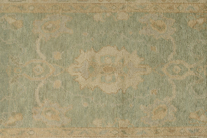 3x12 Green and Ivory Turkish Oushak Runner