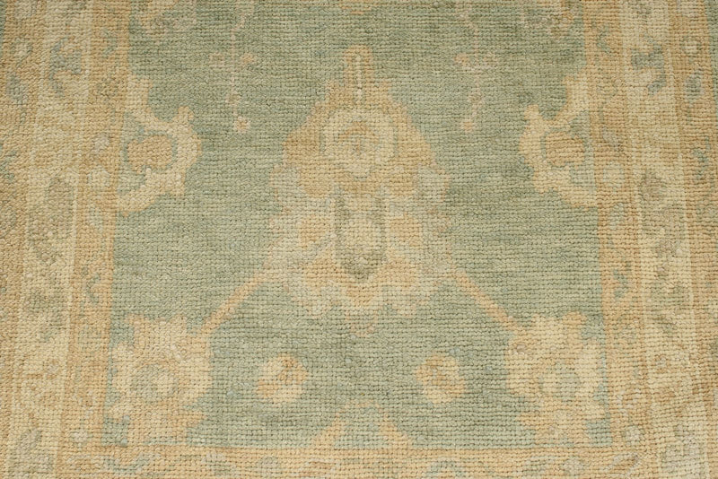 3x12 Green and Ivory Turkish Oushak Runner