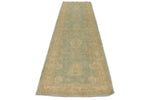 3x12 Green and Ivory Turkish Oushak Runner