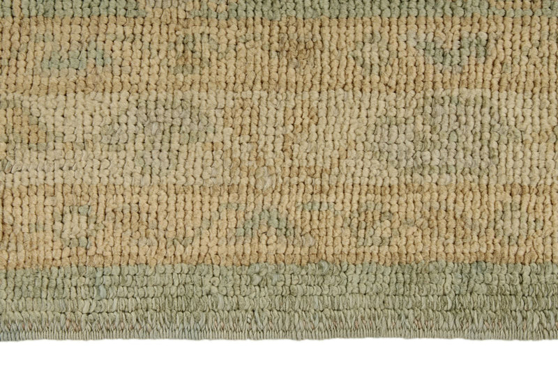 3x12 Green and Ivory Turkish Oushak Runner