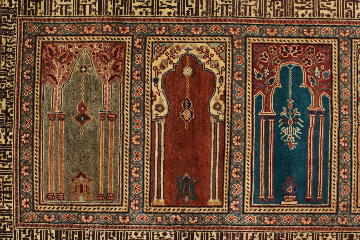 3x8 Ivory and Multicolor Turkish Traditional Runner