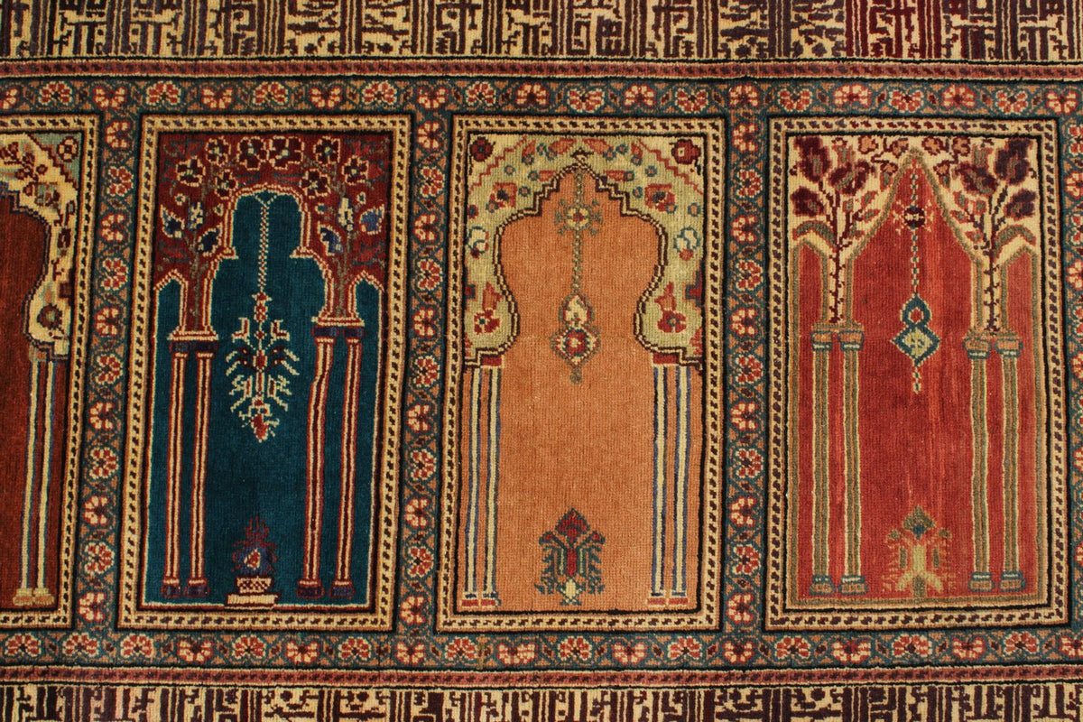 3x8 Ivory and Multicolor Turkish Traditional Runner