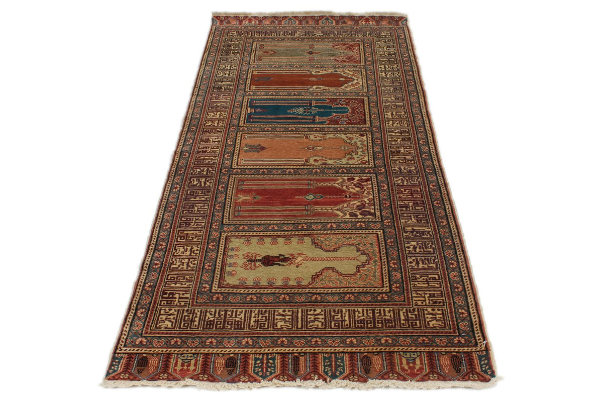 3x8 Ivory and Multicolor Turkish Traditional Runner