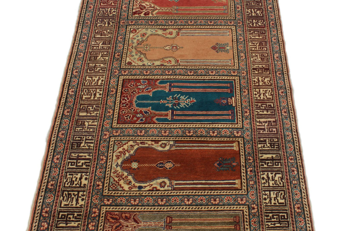 3x8 Ivory and Multicolor Turkish Traditional Runner