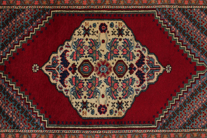 3x5 Red and Navy Turkish Traditional Rug