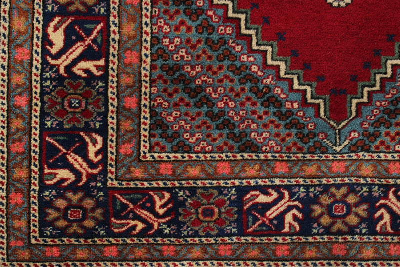 3x5 Red and Navy Turkish Traditional Rug