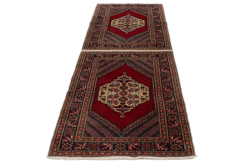 3x5 Red and Navy Turkish Traditional Rug