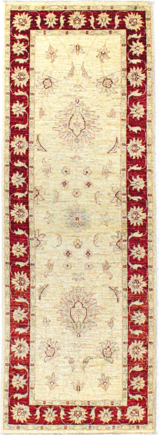 2x7 Ivory and Rust Turkish Oushak Rug
