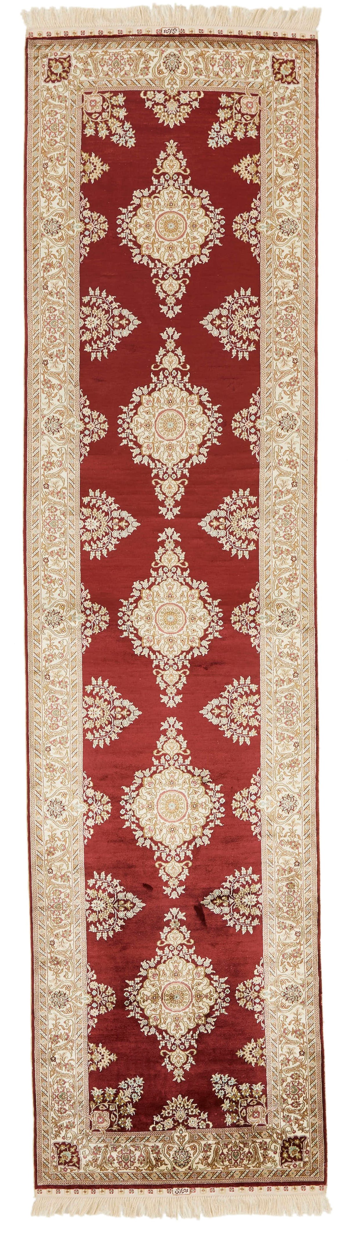 3x10 Red and Ivory Turkish Silk Rug