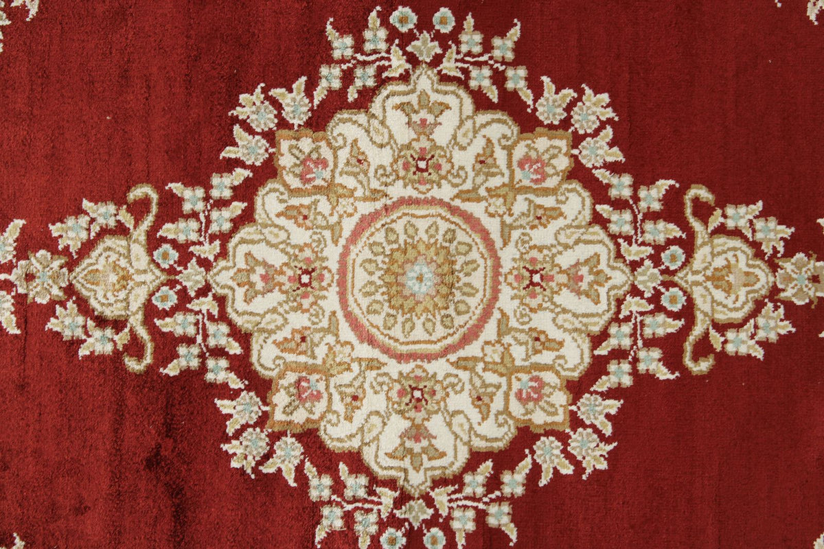3x10 Red and Ivory Turkish Silk Rug