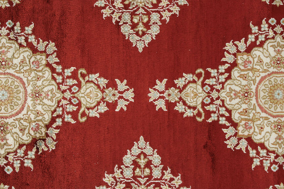 3x10 Red and Ivory Turkish Silk Rug