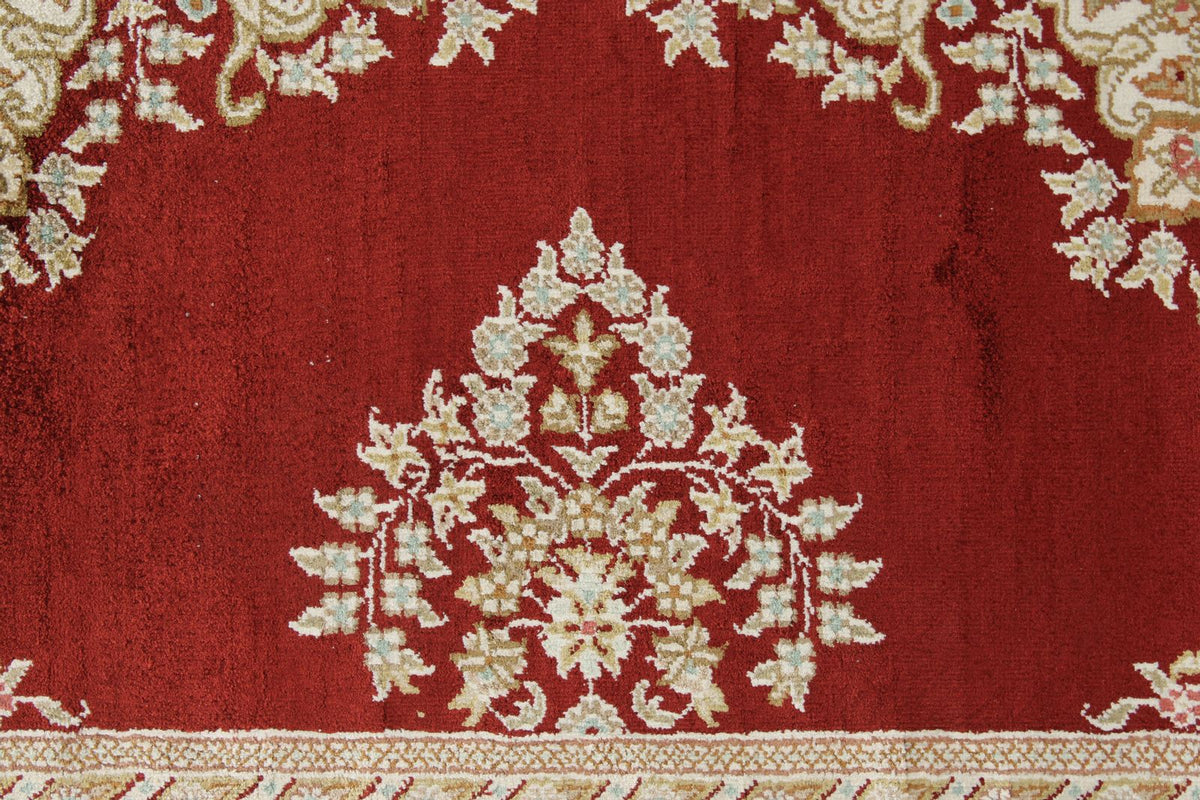 3x10 Red and Ivory Turkish Silk Rug