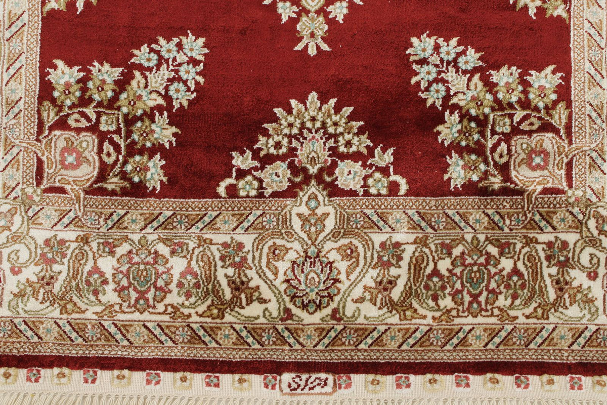 3x10 Red and Ivory Turkish Silk Rug