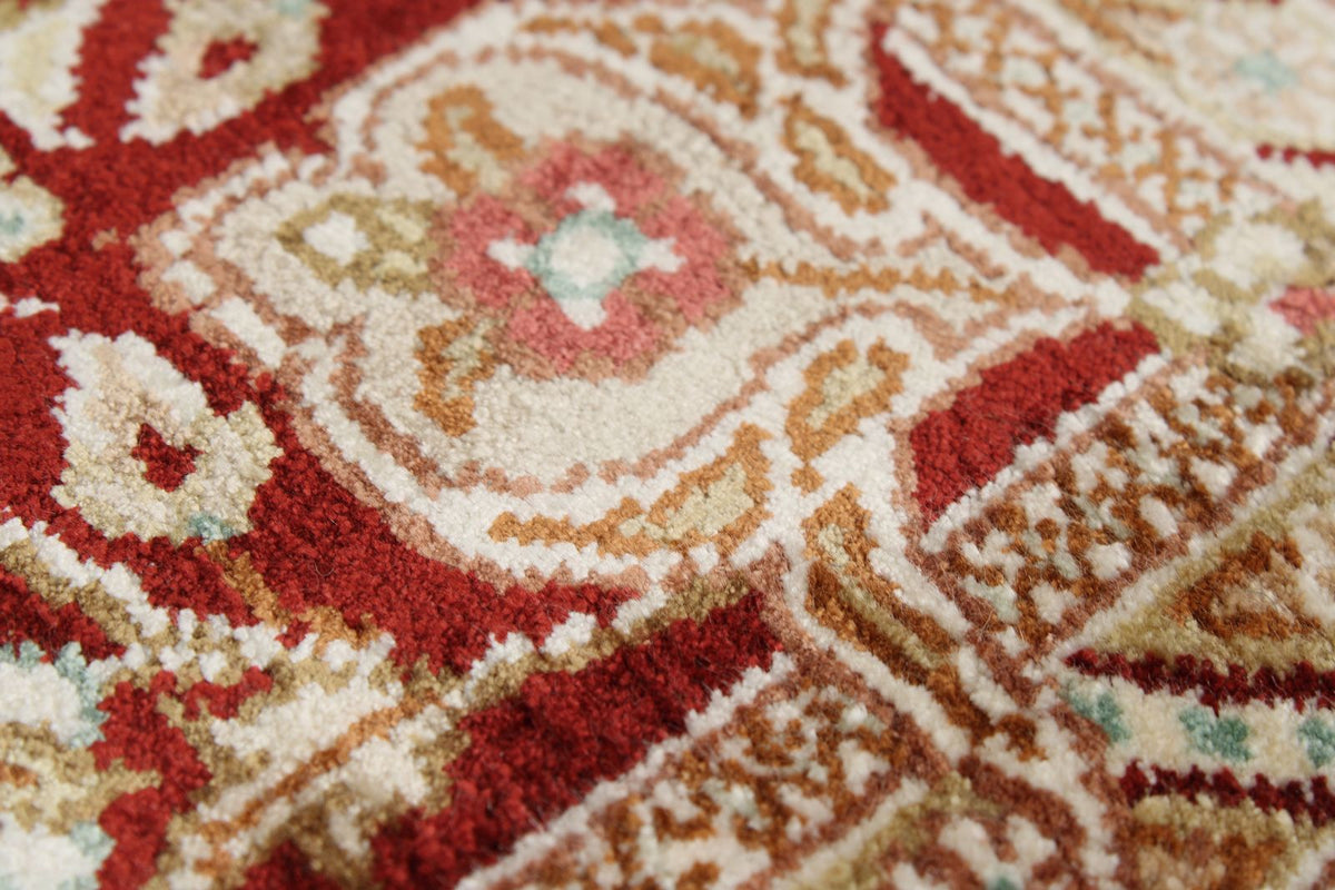 3x10 Red and Ivory Turkish Silk Rug